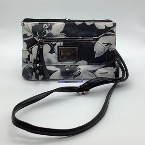 Nicole Miller Black and White Floral Crossbody Bag